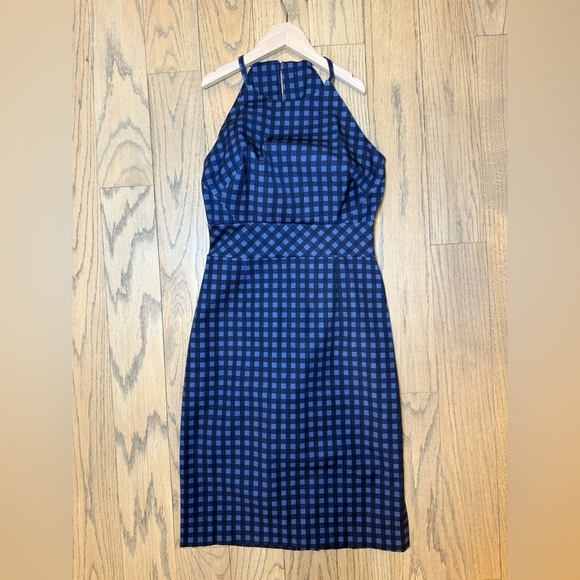 Banana Republic Petite Women’s Blue Checkered Gingham Midi Halter Dress Size 0 - Picture 7 of 15